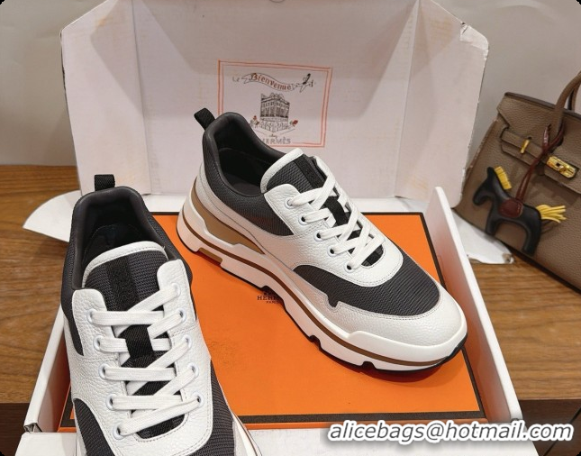 Top Design Hermes Men's Calfskin Sneakers H091606 White/Grey 2026