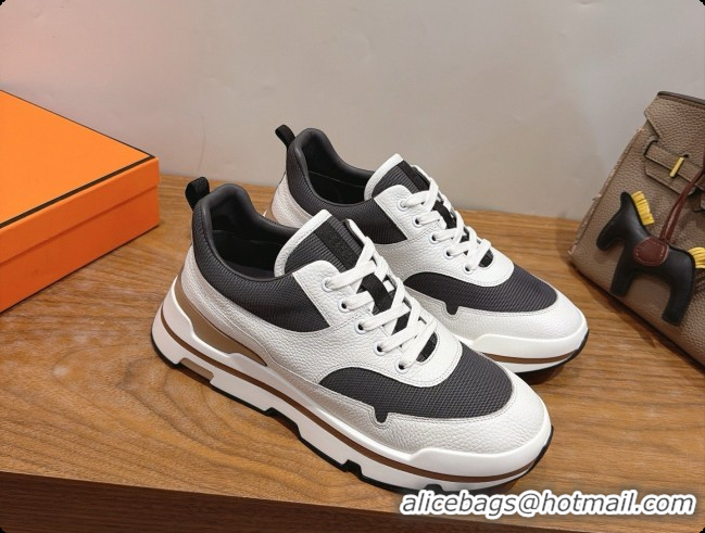 Top Design Hermes Men's Calfskin Sneakers H091606 White/Grey 2026
