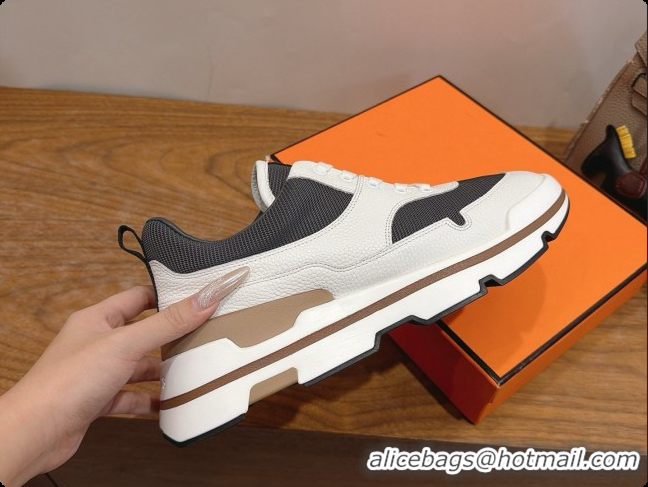 Top Design Hermes Men's Calfskin Sneakers H091606 White/Grey 2026