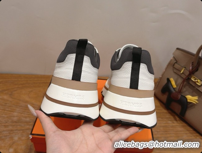 Top Design Hermes Men's Calfskin Sneakers H091606 White/Grey 2026