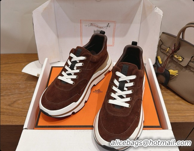 Purchase Hermes Men's Suede Sneakers H091607 Brown 03 2026