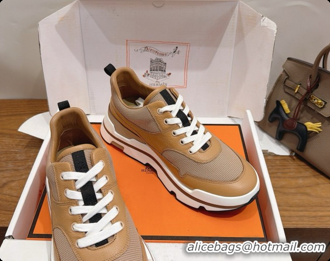 Luxury Discount Hermes Men's Calfskin Sneakers H091608 Light Brown 2026