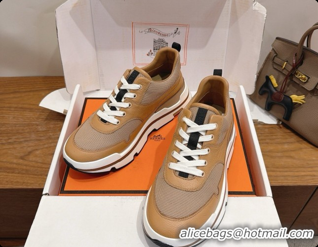 Luxury Discount Hermes Men's Calfskin Sneakers H091608 Light Brown 2026