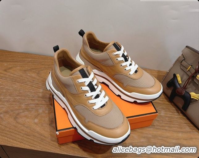 Luxury Discount Hermes Men's Calfskin Sneakers H091608 Light Brown 2026