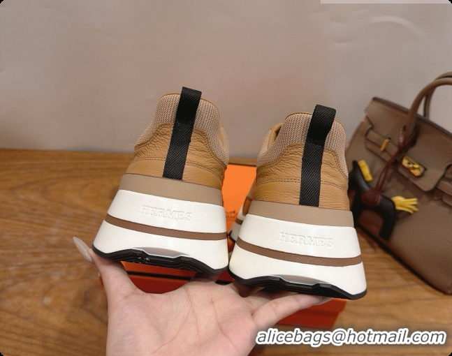 Luxury Discount Hermes Men's Calfskin Sneakers H091608 Light Brown 2026