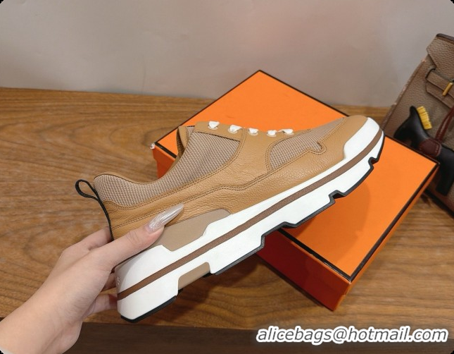 Luxury Discount Hermes Men's Calfskin Sneakers H091608 Light Brown 2026