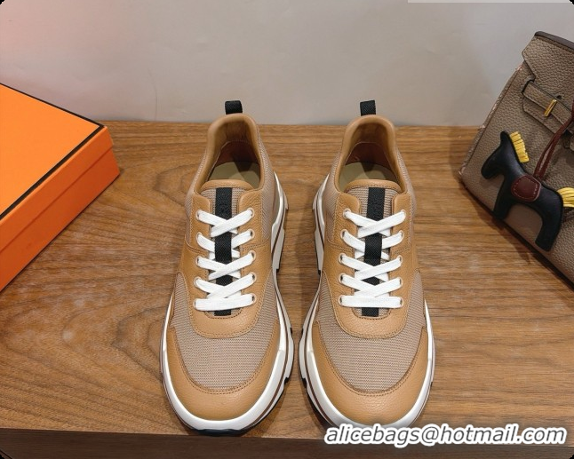 Luxury Discount Hermes Men's Calfskin Sneakers H091608 Light Brown 2026