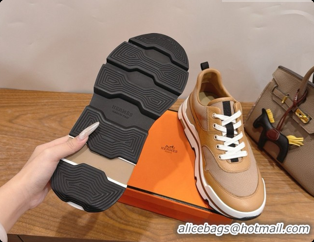 Luxury Discount Hermes Men's Calfskin Sneakers H091608 Light Brown 2026