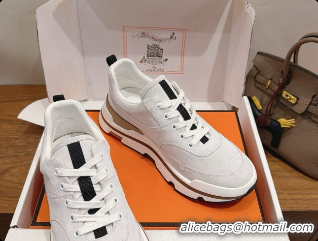 Luxury Hermes Men's Suede Sneakers H091609 White 2026