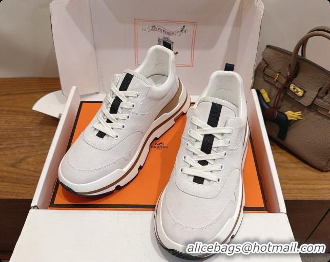 Luxury Hermes Men's Suede Sneakers H091609 White 2026