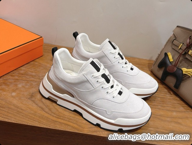 Luxury Hermes Men's Suede Sneakers H091609 White 2026