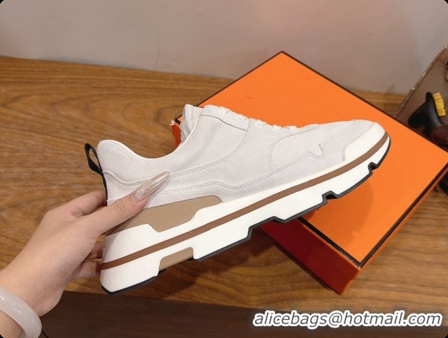 Luxury Hermes Men's Suede Sneakers H091609 White 2026