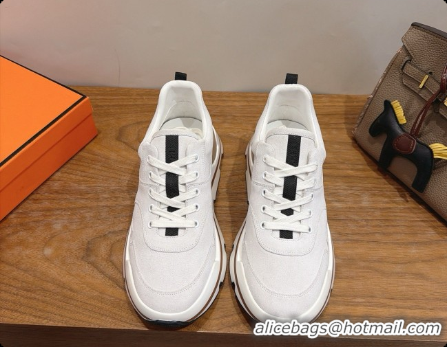 Luxury Hermes Men's Suede Sneakers H091609 White 2026
