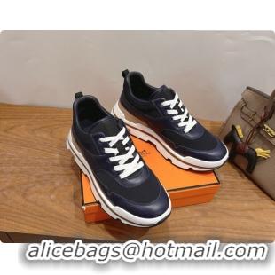 Unique Style Hermes Men's Calfskin Sneakers H091610 Navy Blue/Black 2026