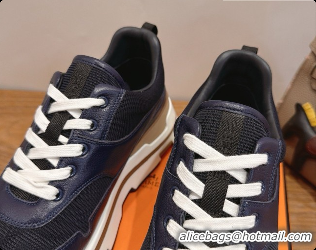 Unique Style Hermes Men's Calfskin Sneakers H091610 Navy Blue/Black 2026
