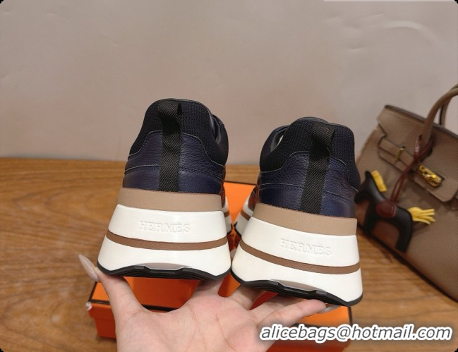 Unique Style Hermes Men's Calfskin Sneakers H091610 Navy Blue/Black 2026