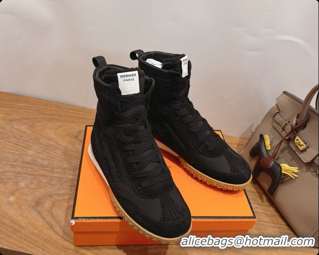 Good Quality Hermes Sneaker Boots in Suede & Fabic H091612 Black 2026