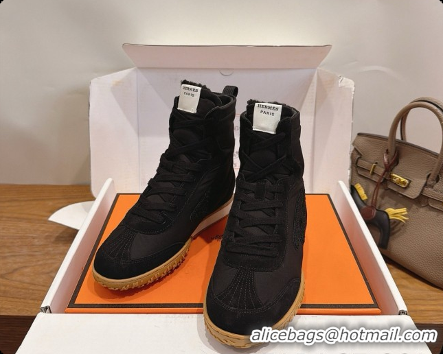 Good Quality Hermes Sneaker Boots in Suede & Fabic H091612 Black 2026