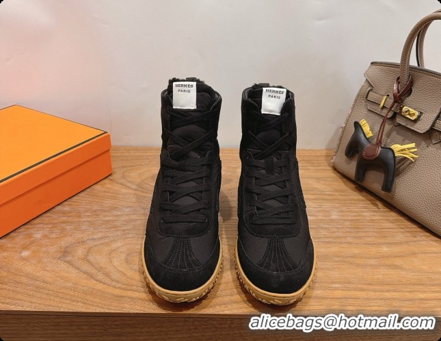 Good Quality Hermes Sneaker Boots in Suede & Fabic H091612 Black 2026