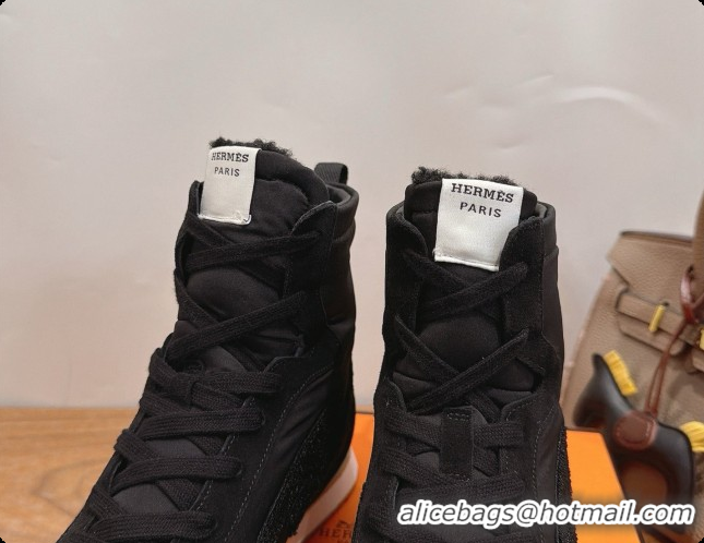 Good Quality Hermes Sneaker Boots in Suede & Fabic H091612 Black 2026