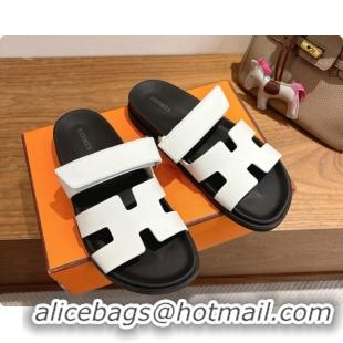 Best Grade Hermes Chypre Flat Sandals in Grained Calfskin H091615 White 2026 