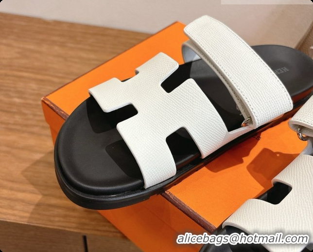 Best Grade Hermes Chypre Flat Sandals in Grained Calfskin H091615 White 2026 