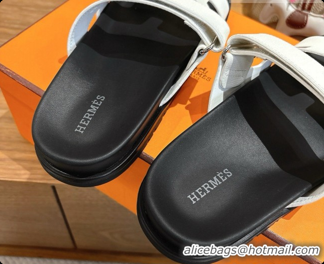 Best Grade Hermes Chypre Flat Sandals in Grained Calfskin H091615 White 2026 