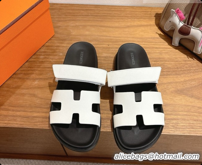 Best Grade Hermes Chypre Flat Sandals in Grained Calfskin H091615 White 2026 