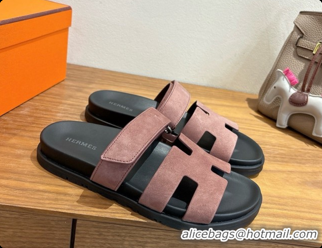 Pretty Style Hermes Chypre Flat Sandals in Suede H091617 Brown 2026