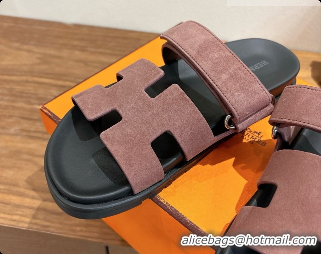 Pretty Style Hermes Chypre Flat Sandals in Suede H091617 Brown 2026
