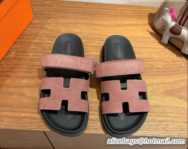 Pretty Style Hermes Chypre Flat Sandals in Suede H091617 Brown 2026