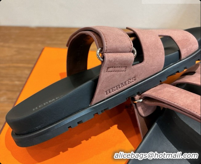 Pretty Style Hermes Chypre Flat Sandals in Suede H091617 Brown 2026