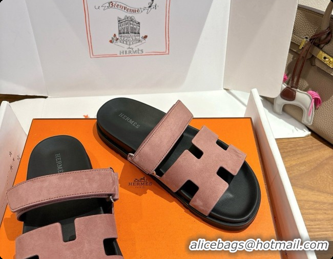 Pretty Style Hermes Chypre Flat Sandals in Suede H091617 Brown 2026