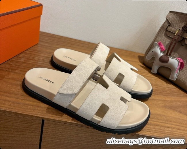Good Product Hermes Chypre Flat Sandals in Suede H091618 Beige 2026