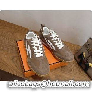 Discount Hermes Jet Sneaker in Suede & Fabric H091622 Brown 2026