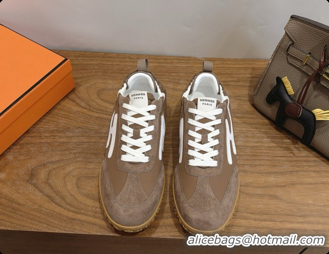 Discount Hermes Jet Sneaker in Suede & Fabric H091622 Brown 2026