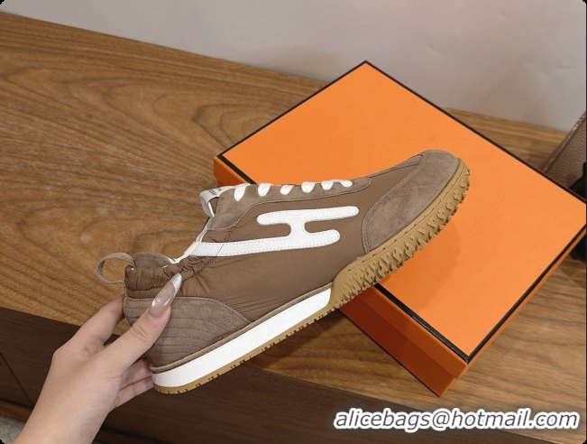 Discount Hermes Jet Sneaker in Suede & Fabric H091622 Brown 2026