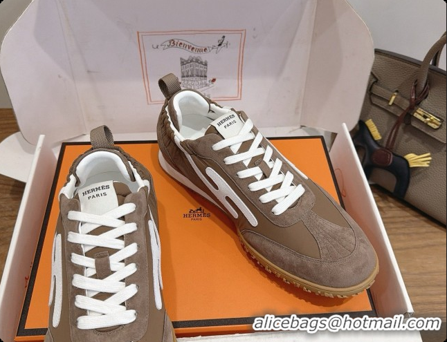 Discount Hermes Jet Sneaker in Suede & Fabric H091622 Brown 2026