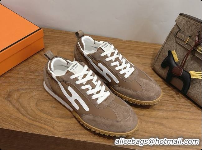 Discount Hermes Jet Sneaker in Suede & Fabric H091622 Brown 2026