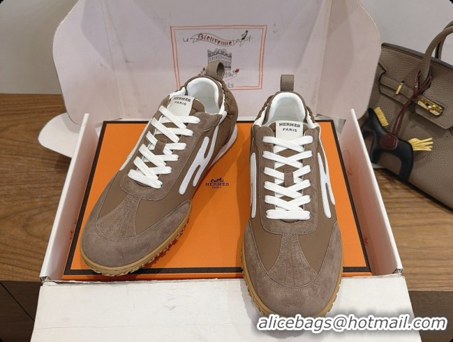 Discount Hermes Jet Sneaker in Suede & Fabric H091622 Brown 2026
