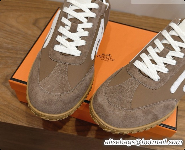 Discount Hermes Jet Sneaker in Suede & Fabric H091622 Brown 2026