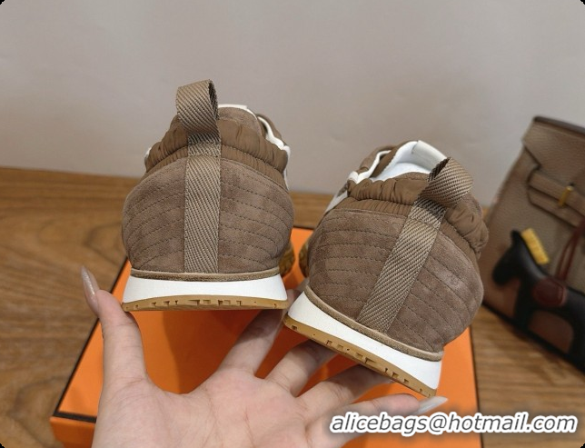 Discount Hermes Jet Sneaker in Suede & Fabric H091622 Brown 2026