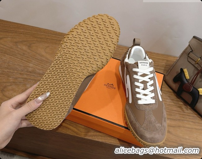 Discount Hermes Jet Sneaker in Suede & Fabric H091622 Brown 2026