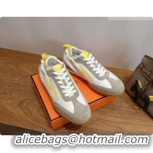 Luxurious Hermes Jet Sneaker in Suede & Calfskin H091623 White/Yellow 2026
