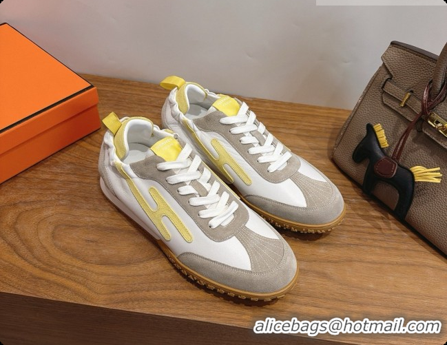 Luxurious Hermes Jet Sneaker in Suede & Calfskin H091623 White/Yellow 2026