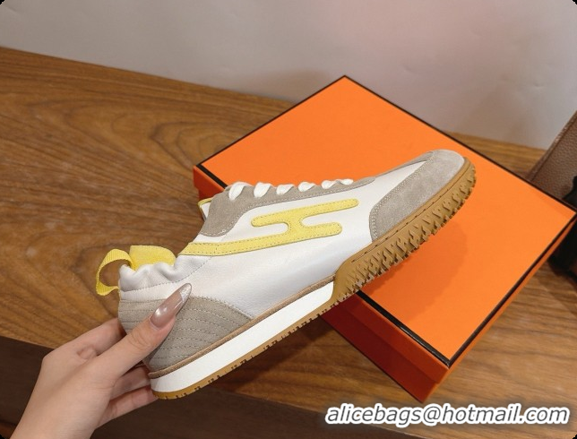 Luxurious Hermes Jet Sneaker in Suede & Calfskin H091623 White/Yellow 2026