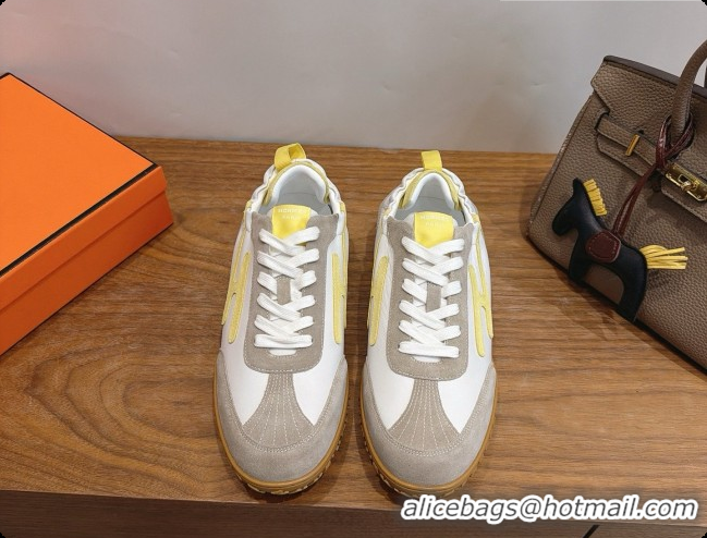 Luxurious Hermes Jet Sneaker in Suede & Calfskin H091623 White/Yellow 2026