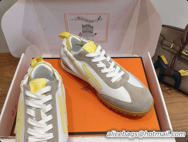 Luxurious Hermes Jet Sneaker in Suede & Calfskin H091623 White/Yellow 2026