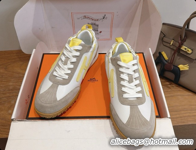 Luxurious Hermes Jet Sneaker in Suede & Calfskin H091623 White/Yellow 2026