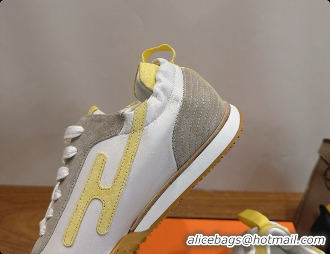 Luxurious Hermes Jet Sneaker in Suede & Calfskin H091623 White/Yellow 2026